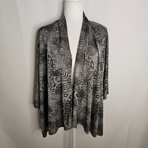 Chico's Travelers Size 2 Large Slinky Cheetah Animal Print Open Front Cardigan - Picture 4 of 7